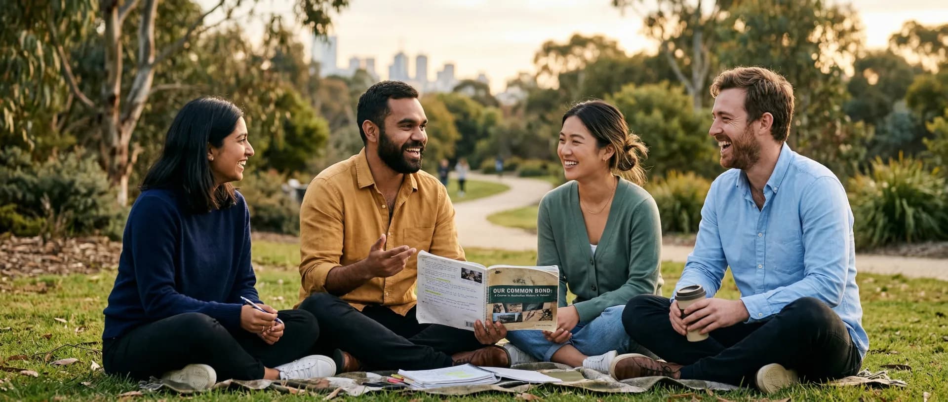 People studying together in an Australian park